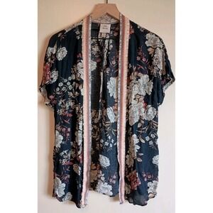 Knox Rose Floral Kimono Lightweight Boho Open Front Layer Size Small